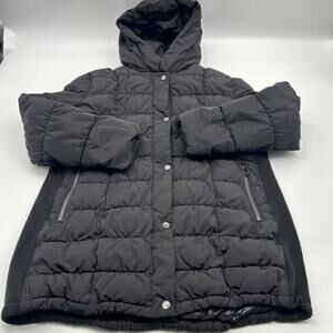 Calvin Klein Puffer Women Quilt Lined Hood Zip Jacket Size 2X DOUBLE LAYER BLK